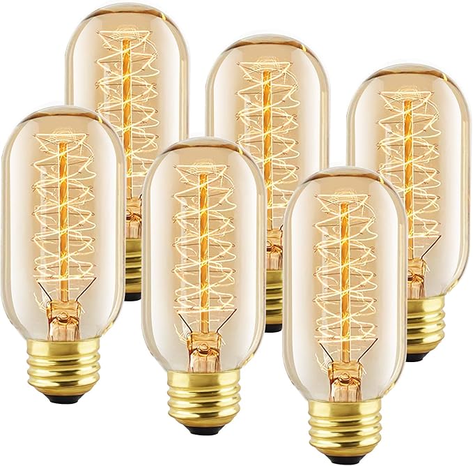LUXON 6 Pack T45 Edison Bulbs, 40 Watt Antique Vintage E26 Base Dimmable Amber Glass Incandescent Light Bulbs, Warm White 120V Lamp for Home Light Fixtures Decoration, Warll Sconce