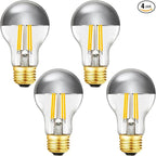 Half Chrome Light Bulb 6W (60 Watt Equivalent), Dimmable A19 Decorative LED Edison Bulb, 4000K Neutral White, E26 Silver Tipped Light Bulb,A60,AC120V, Pack of 4