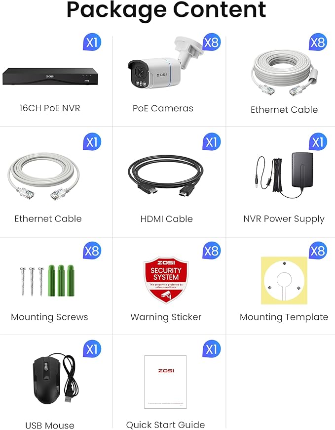 ZOSI 16CH 4K PoE Security Camera System,8pcs 4K C186 Aurora Lux Outdoor PoE Cameras with True Full Color Night Vision,Person Vehicle Detection,2 Way Audio,8MP 16CH NVR with 4TB HDD for 24/7 Recording