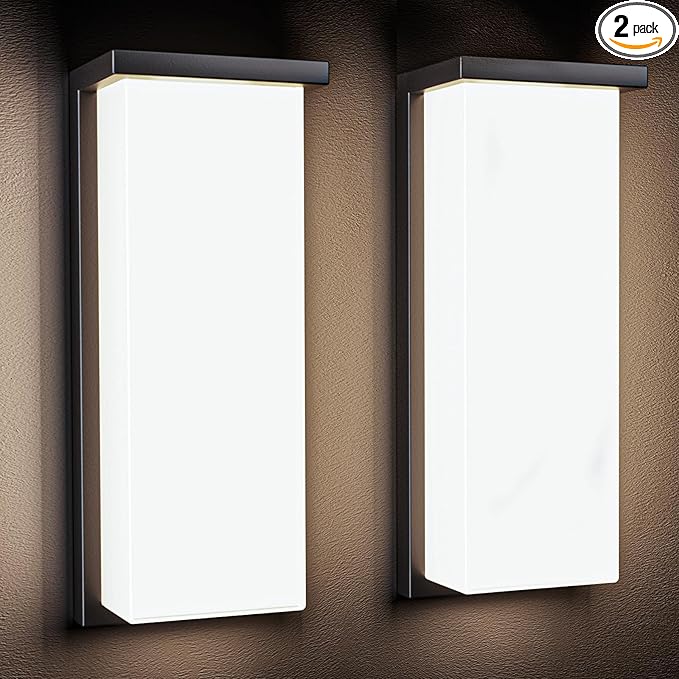 Black 18/20/22W 14in Outdoor Wall Light Fixtures, IP65 Waterproof, 3-Color Temp Adjustable Porch Lights, Modern dawn to dusk Exterior Sconces for House, Front Door, Walkway, Wall Mount,2 Pack