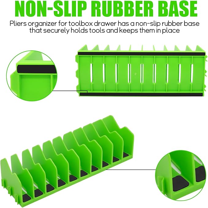 Plier Orgainzer, 2 Pack Pliers Orgainzer with Extendable Design & Non-Slip Rubber Base, Fits 3" H, 20 Slots Tool Drawer Storage for Pliers, Wrenches, Screwdrivers and More,Green