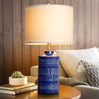 24.5" Navy Blue Table Lamp Modern Bedside Ceramic Lamps for Living Room 3-Way Dimmable Entryway Nightstand Farmhouse Lamp for Home Office Bedroom, Bulb Included