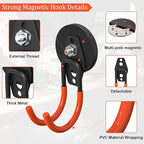 Heavy Duty Storage Magnetic Utility Hooks Large Garage Magnet Hooks with Anti-Slip Coating for Metal Cabinet,Pegboard,Garage Shelve,Garden Tools (4PCS 2.59'' Orange)