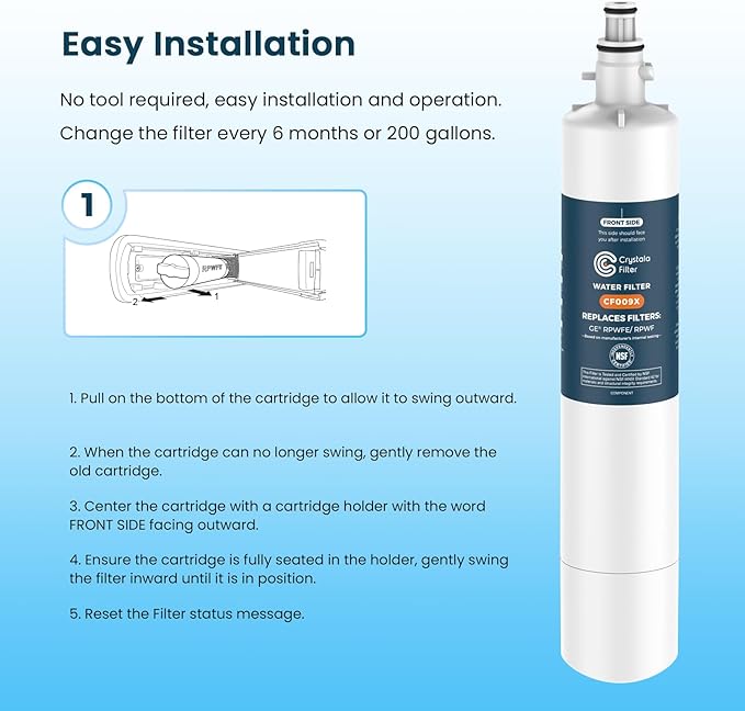 Crystala Filters Replacement for GE® RPWFE, RPWF (with CHIP) Refrigerator Water Filter, Compatible with WSG-4, WF277, GFE28GMKES, PFE28KBLTS, GYE22HMKES, DFE28JSKSS, GFE28GYNFS, GFD28GYNFS, 4 Pack