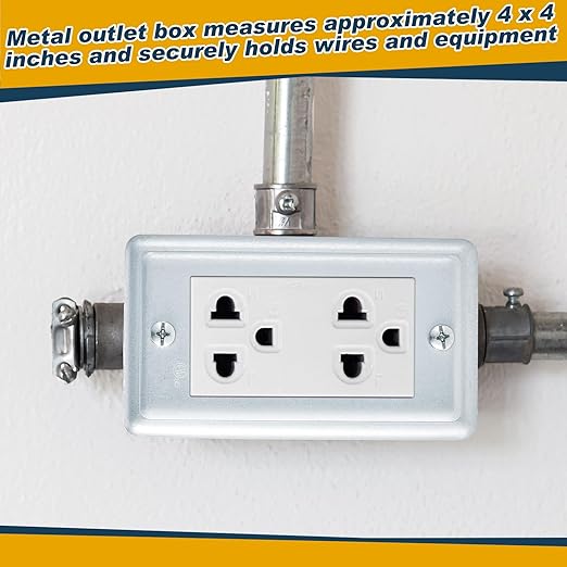 4 Set 8 Pcs 4 x 2'' Electrical Junction Box with Cover 1-7/8" Deep Electrical Box Metal Outlet Box, Receptacle Exposed Work Cover, Ten 1/2'' Knockouts, Drawn Construction, Silver(GFCI)