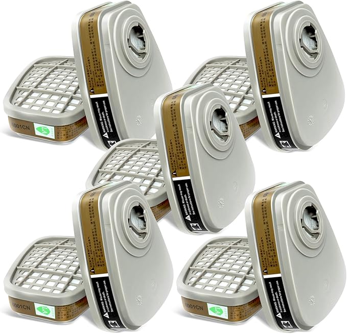 Respirator Cartridge/Filter, 6001 Filter Cartridges Installed on 6200, 6800 Respirator Body, Use for Asbestos, Resin, Paint, Dust, Welding