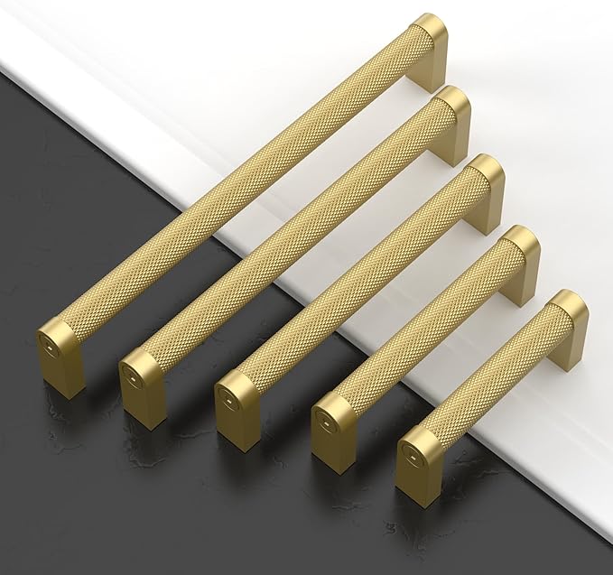 Amerdeco 10 Pack Brushed Gold Cabinet Pulls 6.3 Inch Hole Centers Kitchen Cabinet Handles Hardware Kitchen Handles for Cabinets Handles ZH0064