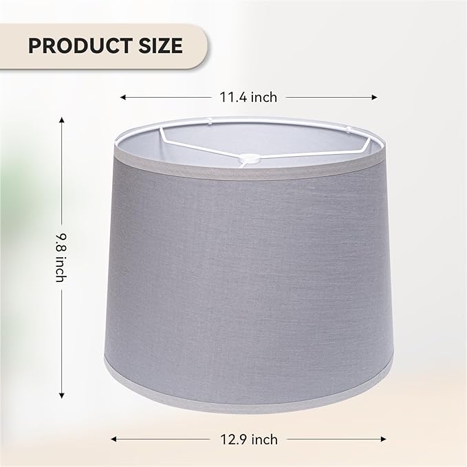 Lamp Shades Set of 2 - Drum Lampshades 11.4" x 12.9" x 9.8" Inches, Fabric Medium Replacement Lampshades for Table Lamp, Floor Lamp, Assembly Required, Spider,Linen