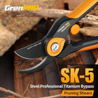 Bypass Pruning Shears 8.6", Heavy Duty Garden Clippers Handheld Cuts 1.38" Hardwood, Sharp SK5 Titanium Blades for Rust-Proof & Non-Stick, Ergonomic Garden Scissors for Plant Flower