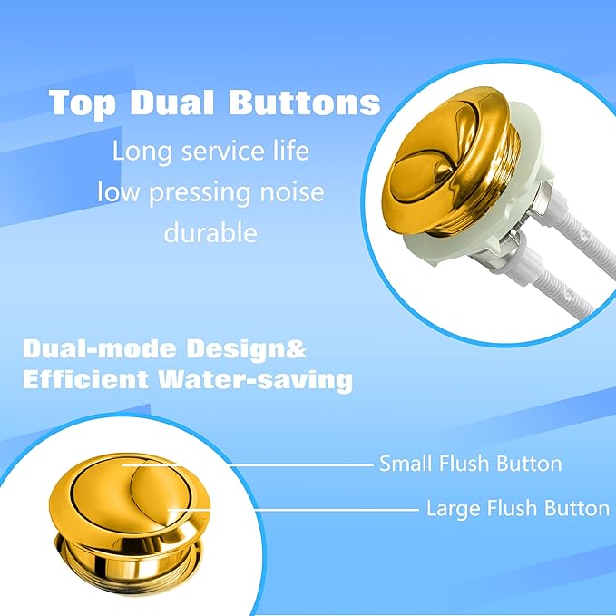 38mm/1.5Inch Dual Flush Toilet Button Kit - Water-Saving Push Valve Replacement Set for Tank Repair, Corrosion-Resistant Bathroom Upgrade Parts (Golden, Universal Fit, Easy Install)