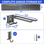 Tool Organizer Wall Mount, 32inch Heavy Duty Garden Tool organizer Storage System, Easy Install With 6 Adjustable Hooks, For Garage, Basement, Shed, Workshop(Black)