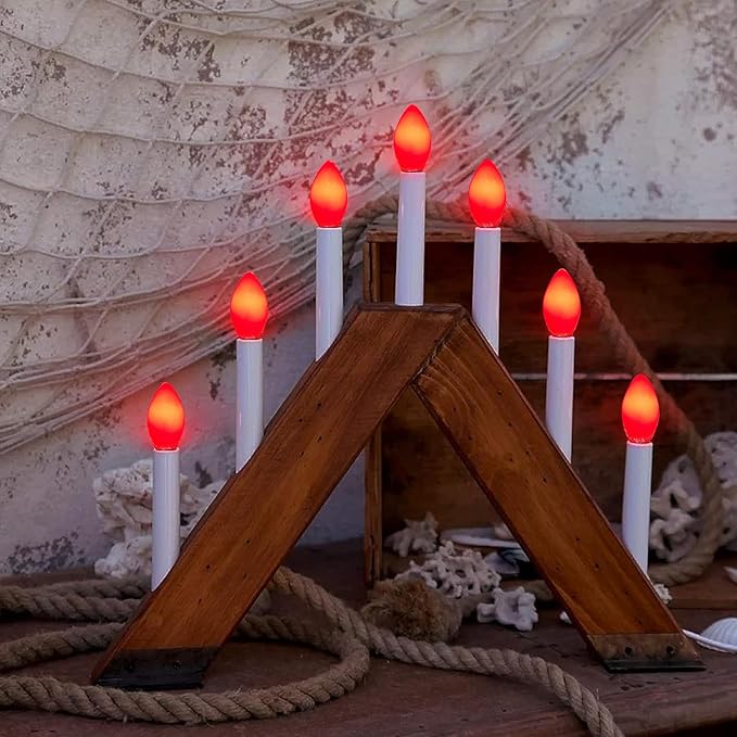 Abeja C7 Red Replacement Bulbs, 25 Pack C7 Red Replacement Bulbs, 5W Vintage Ceramic Bulbs for Outdoor Indoor Patio Christmas Decoration-E12 Candelabra Base