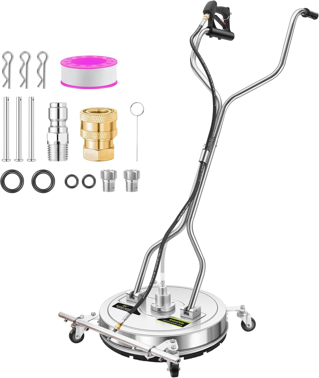 20" Pressure Washer Surface Cleaner Plus with 5 Nozzles Water Broom, Stainless Steel Surface Cleaner for Pressure Washer, Dual Handle Power Washer Surface Cleaner for Concrete Driveway, 4000 PSI