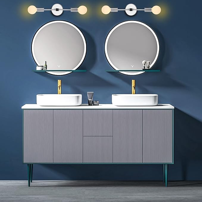 2 Lights Bathroom Vanity Wall Sconce Modern Industrial Wall Lamp Pole Wall Mount Lighting Fixture（Chrome Color）