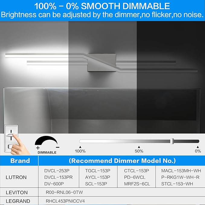 SOLFART Bathroom Vanity Lights Over Mirror 48 Inch Modern Brushed Nickel LED Bathroom Lights Dimmable Wall Light