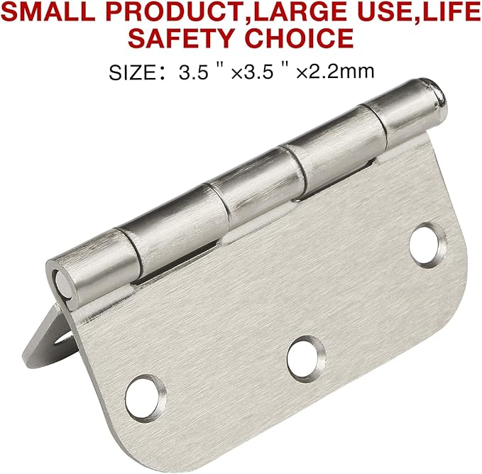 12 Pack Interior 3.5" Brushed Nickel Door Hinges for Doors 3 1/2 Inch Rounded 5/8" Noise Free Residential Standard Hinge for Study Spare/Play/Lounge/Bed Room,Walk-in Closet,DIY Table,Celler,Balcony