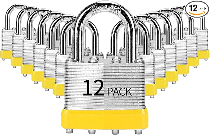 Padlocks Keyed Alike, Pack of 12, Laminated Steel Keyed Lock (1-9/16", 40mm), Padlocks with Same Key, Normal Shackle, for Toolbox, Locker & StorageUnit or More