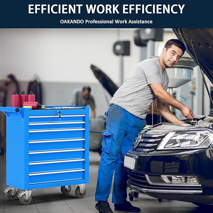 7-Drawer Metal Rolling Tool Chest with Wheels,Tool Storage Cabinet with Locking System，Toolbox with Wheels for Garage,Workshop, Repair Shop(Blue, 7-Drawer)