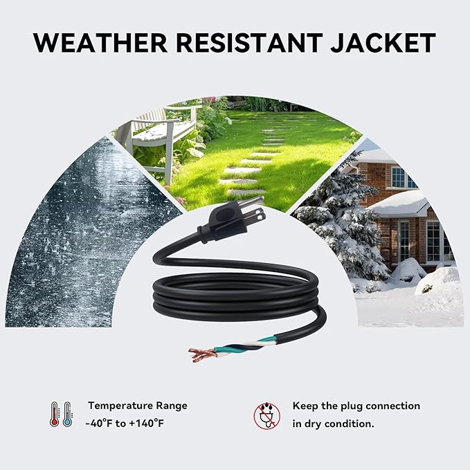 2 Pack 12 ft 14/3C SJTW Appliance and Power Tool Cord, 14 Gauge 3 Prong Heavy Duty Replacement Power Supply Cord Cable, 110V 115V 120V AC Pigtail, 15A, 1875w