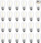 Meconard 24-Pack LED 1W String Light Bulbs, S14 Plastic Shatterproof Edison Vintage Style Replacement 1 Watt Outdoor Light Bulbs 2200K, Waterproof, Warm White Equivalent to 11w, E26 Base