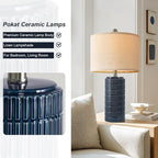 PoKat 24" Modern Ceramic Table Lamps Set of 2 for Bedroom, Blue Bedside Lamps for Night Stands, Farmhouse Desk Decor Nightstand Table Lamps for Living Room End Table Dark Blue