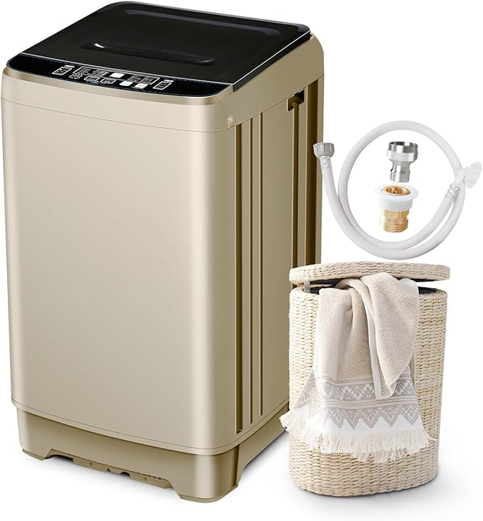 Portable Washing Machine 2.3 Cu. Ft. Full-Automatic Compact Washer Machine for Apartment, 10 Wash Program Small Portable Washer for Dorm, Apartment, RV, Home, Golden