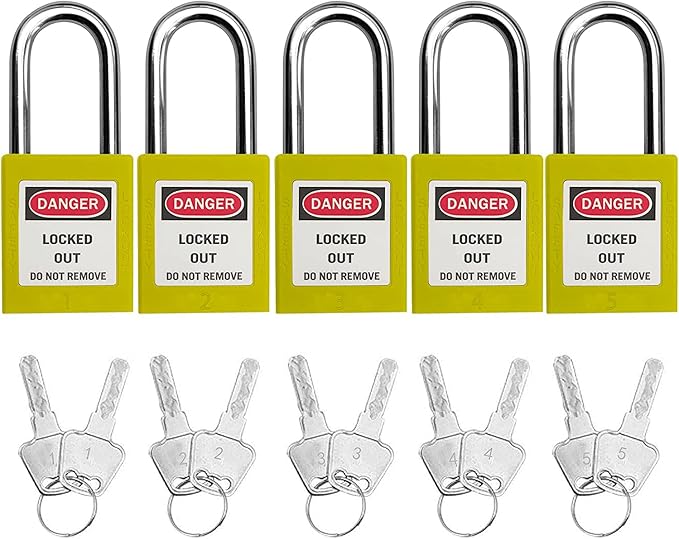 SAFBY Lockout Tagout Locks, Safety Padlock, Keyed Differently Loto Safety Padlocks for Lock Out Tag Out Kits Station (Yellow NO.1-10)
