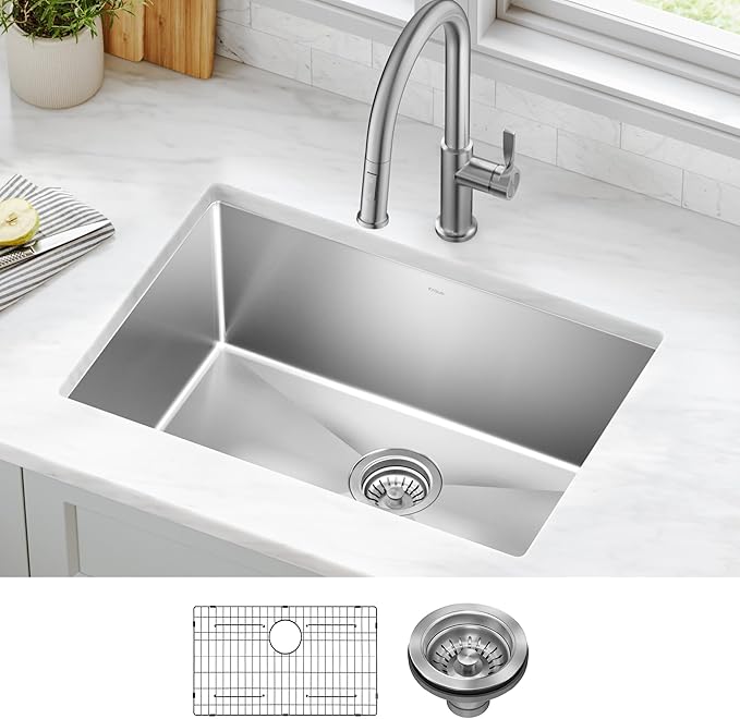 KRAUS Standart PRO 26-inch 16 Gauge Undermount Single Bowl Stainless Steel Kitchen Sink, KHU100-26