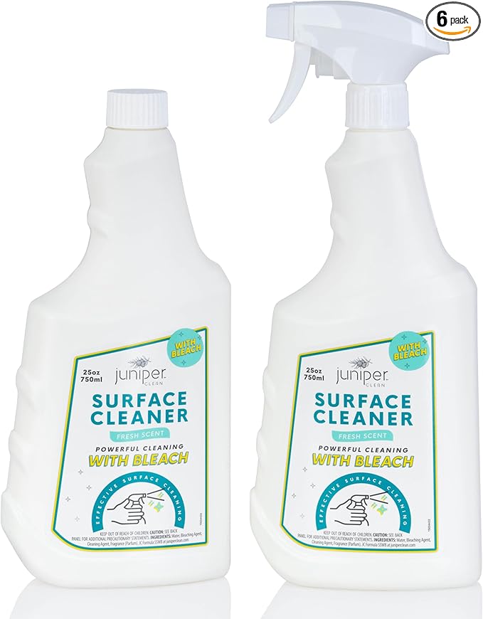 Juniper, Surface Cleaner With Bleach, All-Purpose Cleaner for Bathroom, Kitchen, Toilet, 25 Fl. Oz Trigger Spray Bottle, (Pack of 6), Total 150 Ounce