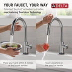 Delta Trinsic Touchless Kitchen Faucet with Touch Technology, Brushed Nickel Kitchen Sink Faucet with Pull Down Sprayer, Single Hole, Arctic Stainless 9159TL-AR-DST