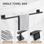 TQKAG 5-Piece Matte Black Bathroom Hardware Set Classic Wall Mounted Bathroom Accessories Set SUS304 Stainless Steel Towel Bar Sets 23.6" Towel Rack for Bathroom Towel Holder Set,Black