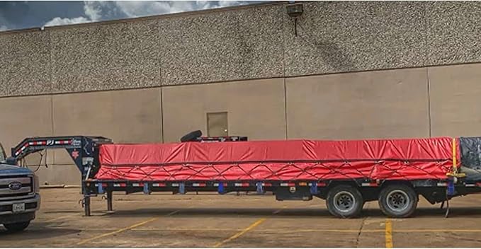 Mytee Products 2 Pack 24' x 27' Flatbed Trailer Lumber Tarp with 8 FT Drop - Heavy Duty Red 18 Oz Vinyl Waterproof Tarp for Truck/Trailers to Protect Cargo from Wind, Rain, Snow, and Sun