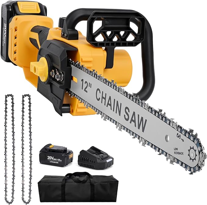 12 Inch Cordless Chainsaw Compatible With Dewalt 20V MAX Batteries with Replacement Chain, Battery Powered Chainsaw for Wood Cutting|Tree Trimming|Camping (Battery & Charger Included)