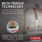Delta Trinsic Brushed Gold Touch Kitchen Faucet with Pull Down Sprayer, Modern Single Hole Touch On Kitchen Sink Faucet, Single Handle, Champagne Bronze 9159T-CZ-DST