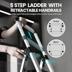 XinSunho 4 Step Ladder, Aluminum Folding Stool with Retractable Handrails & Tool Tray, Anti-Slip, Sturdy Lightweight, 330lbs Safety for Kitchen Indoor Outdoor