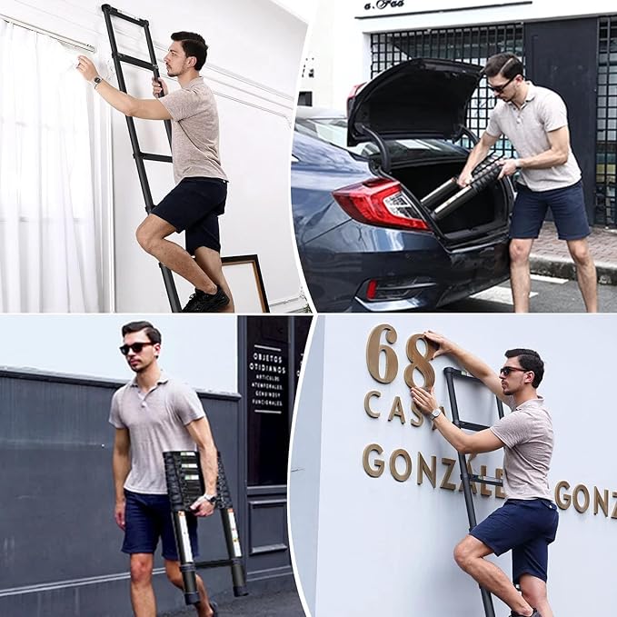 RIKADE Telescoping Ladder 16.5FT & Attic Ladder, Heavy Duty Aluminum with Non-Slip Feet, 330lb Capacity for RV, Attic, Roof & Multi-Surface Use