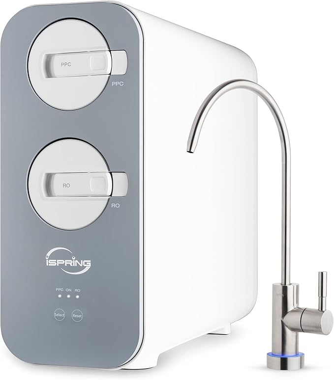 iSpring RO800G Tankless Reverse Osmosis System, 800 GPD Under Sink Water Filter with 2.5:1 Pure to Drain Ratio, TDS & PFAS Reduction, Space Saving Design, Includes Brushed Nickel Faucet