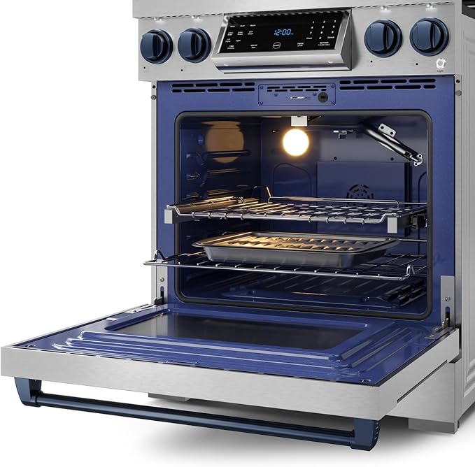 Gordon Ramsay by THOR Kitchen 30 Inch Professional Gas Range with Tilt Panel Touch Control in Stainless Steel/Navy Blue