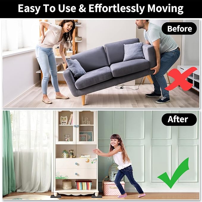 Ezprotekt 5" Square Felt Furniture Movers Sliders for Hardwood Floors, 8 Pcs Reusable Felt Furniture Moving Pads for Heavy Duty Bed Sofa Fridge Couch, Move Item Easily and Quickly (Black)