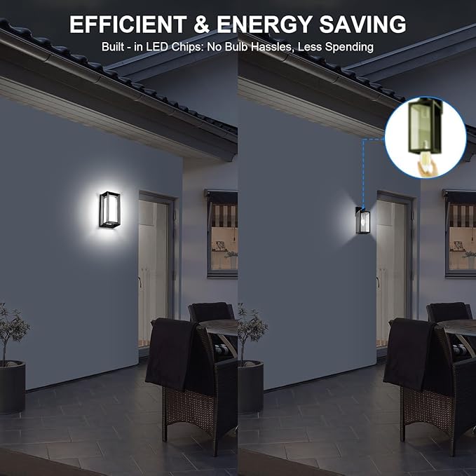 ledmo Outdoor LED Wall Porch Light, 1800LM 6000K Modern Sconce Light Fixture, 18W IP65 Waterproof Anti-Rust Wall Light, Frame Exterior Wall Lights for Patio, Yard, Garage, House, 4 Pack