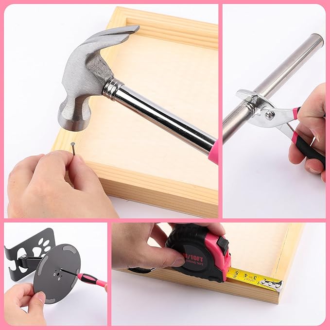 SenHodyu Pink Tool Set for Women-40 Piece General Household Hand Tool Box with Plastic Toolbox Storage Case Tool Kit (Pink)