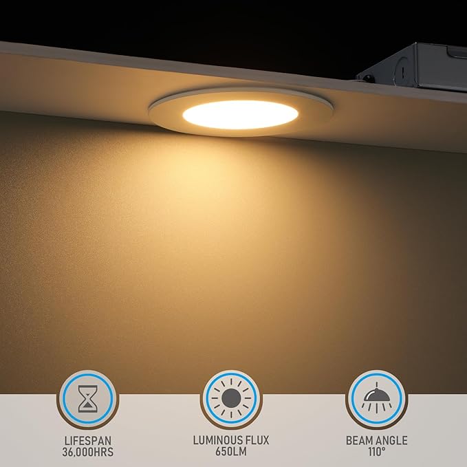 TORCHSTAR 4 Inch Slim Recessed Lighting with Junction Box, Dimmable 10W Ultra-Thin LED Recessed Light, 2700K Soft White, 650LM Basic Series LED Downlight, ETL & Energy Star, Pack of 6