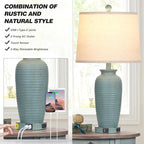 25" Farmhouse Jar Table Lamps Set of 2, 3 Way Touch Control Rustic Bedside Lamps with USB A+C Ports & AC Outlet, Pot Nightstand Lamps for Bedroom Living Room (LED Bulbs Included)