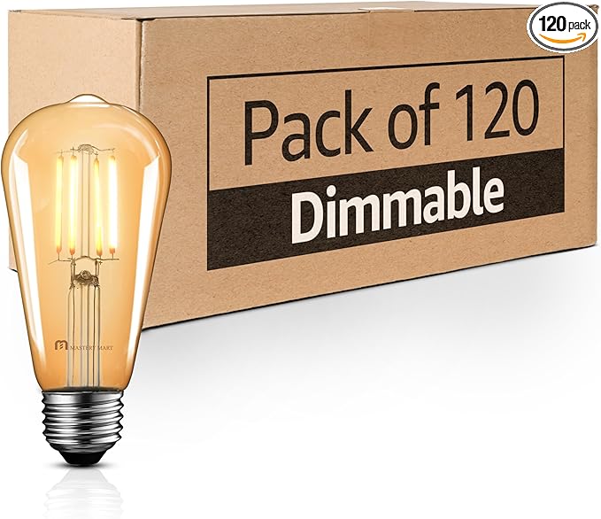 MASTERY MART 120 Pack Dimmable Vintage E26 LED Light Bulb, 2200K Warm White 5.5W (60 Watt Equivalent), Glass ST21 Antique Edison Style, 500LM, Decorative Filament Bulb, UL and Energy Star