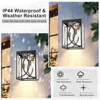 4-Lights Large Outdoor Pendant Light Fixture, E26 Bulb Base Porch Hanging Lighting in Black & Brushed Brass, Modern Exterior Lantern Chandelier Ceiling Mount for Patio Front Door