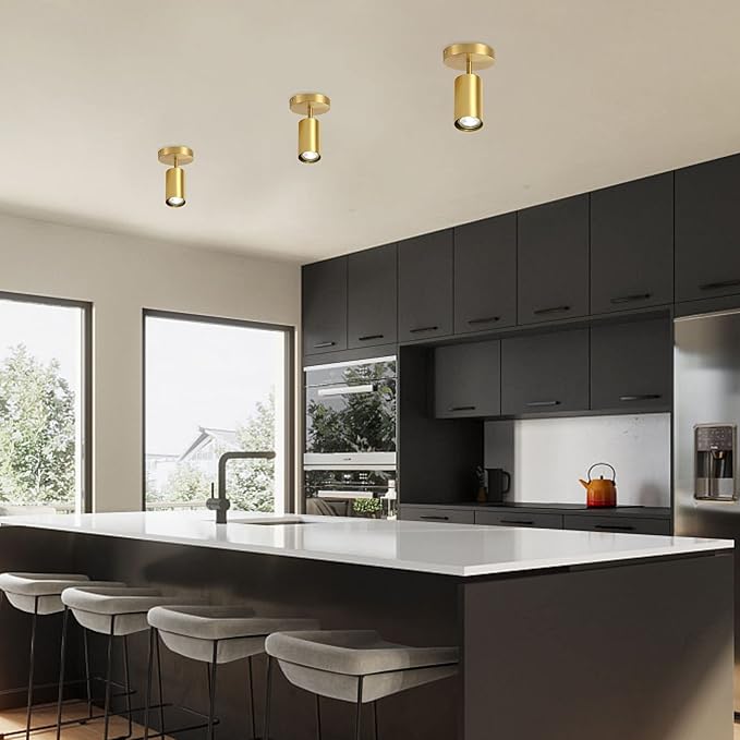 KCO Lighting Modern LED Tacking Lighting Brushed Gold Flush Mount Ceiling Spotlight Fixtures Single Brass Kitchen Track Lighting Indoor Ceiling Spot Light Fixture