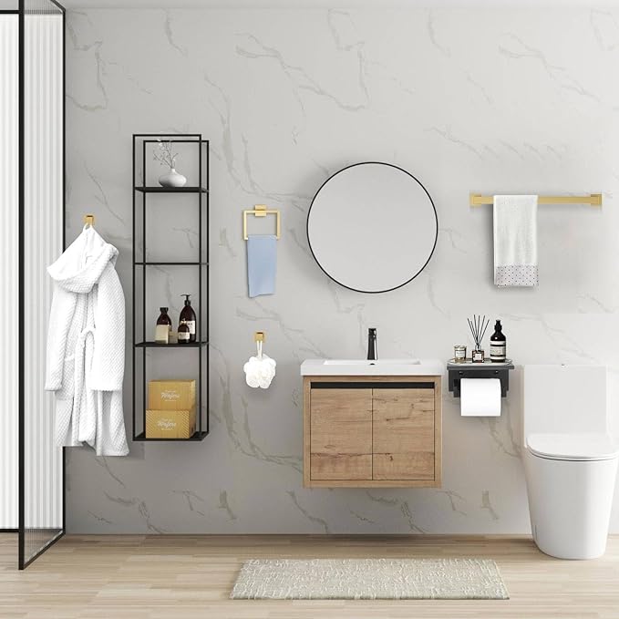 Brushed Gold Towel Bar Set 5 Pieces Bathroom Hardware Accessories Set,Upgraded Toilet Paper Holder with Shelf,Stainless Steel Towel Holder Set for Bathroom,Wall-Mounted 23.6 in