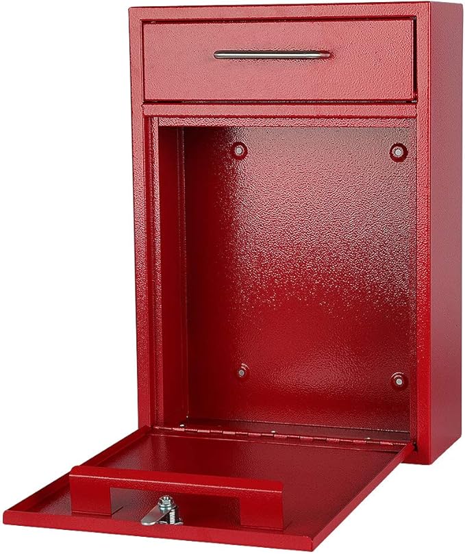 KYODOLED Steel Key Lock Mail Boxes Outdoor, Locking Wall Mount Mailbox, Security Key Drop Box, Collection Boxes,16.2H x 11.22L x 4.72W Inches, Red X Large