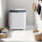 Portable Mini Twin Tub 32lbs Washing Machine With Drying Rack& 10 Hangers, 20lbs Washer & 12lbs Spinner, Small Laundry Washer with Time Control for Camping, Apartments, RV (32lbs)