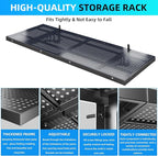 2-Pack 1.64x4ft Heavy Duty Adjustable Garage Wall Shelving, 520 lbs Load Capacity, Garage Shelving Wall Mounted, Floating Storage Rack with Hooks (Balck)